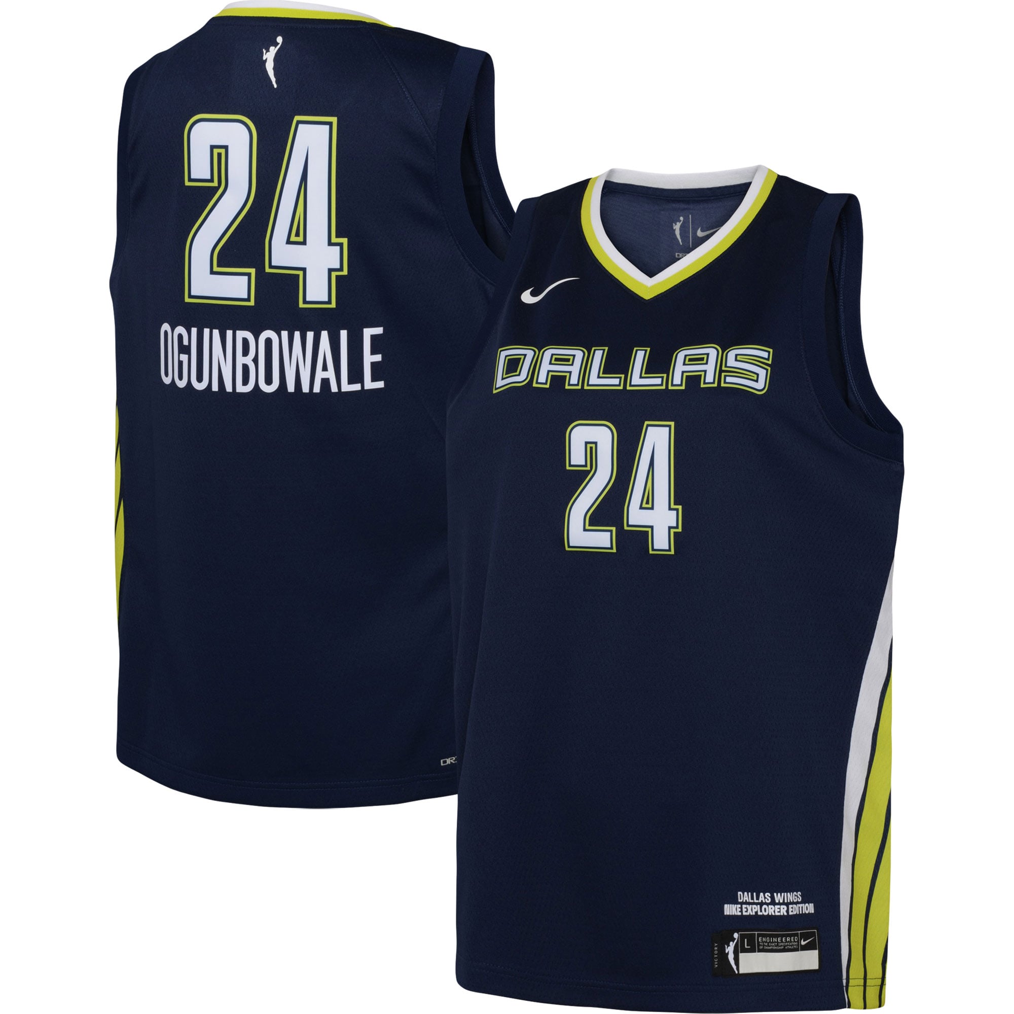 Maillot de joueur Nike Arike Ogunbowale bleu marine Dallas Wings Victory pour enfant - Édition Explorer