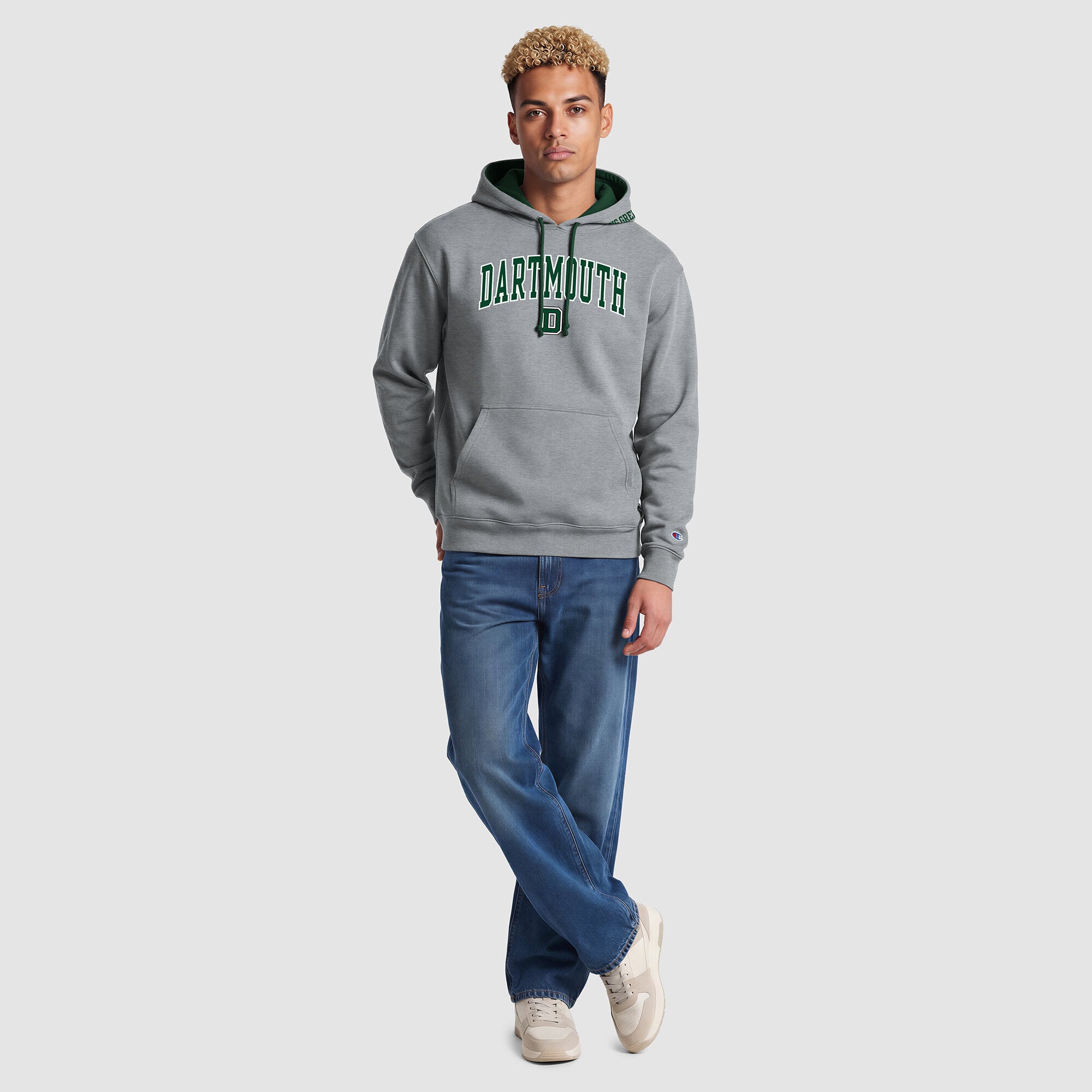 Men's Champion Heather Gray/Green Dartmouth Big Green Contrast Hoodie