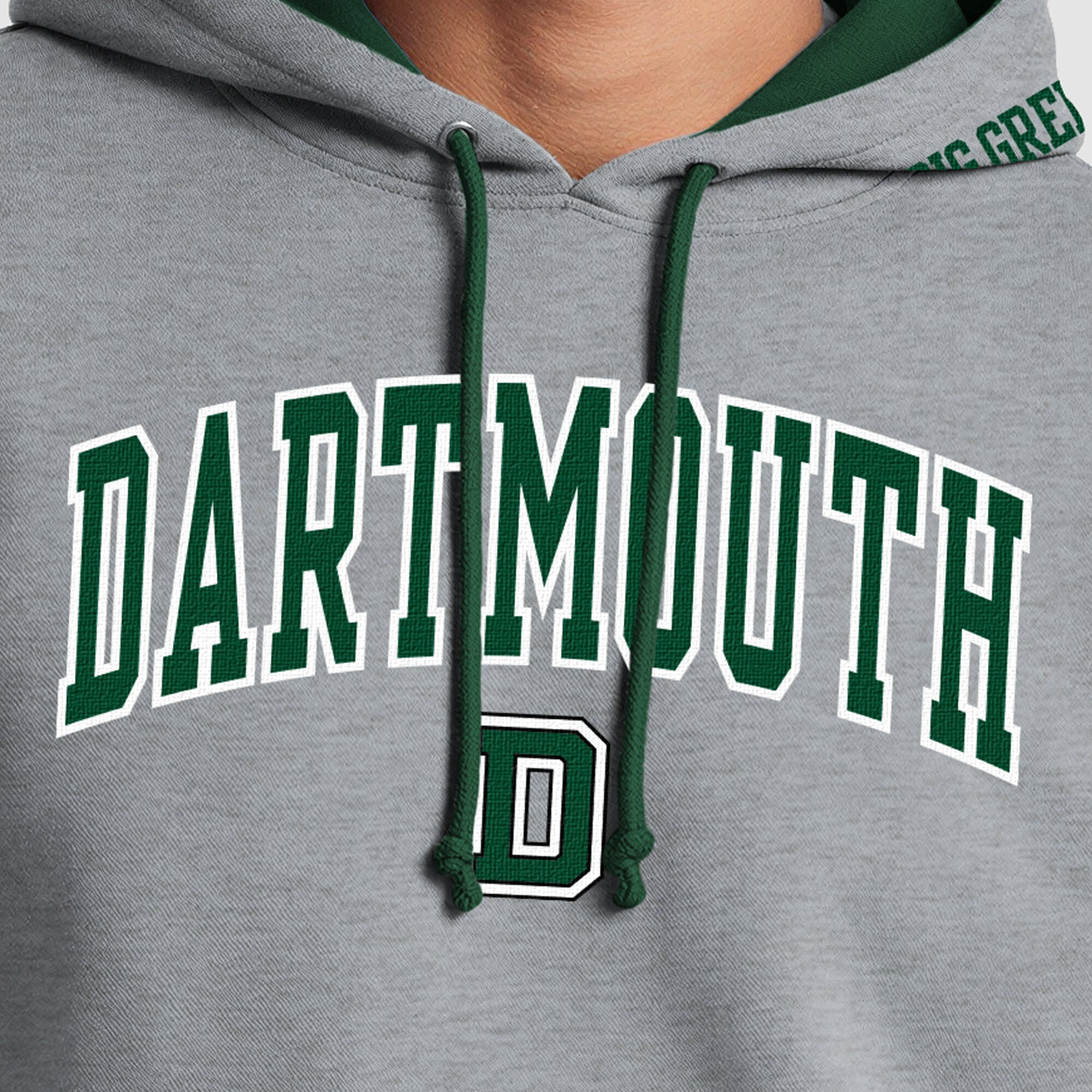 Men's Champion Heather Gray/Green Dartmouth Big Green Contrast Hoodie