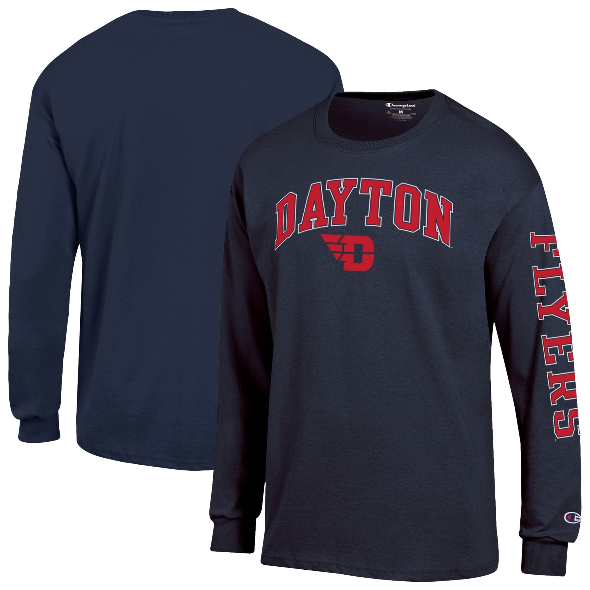 Men's Champion Navy Dayton Flyers Arch Logo Long Sleeve T-Shirt