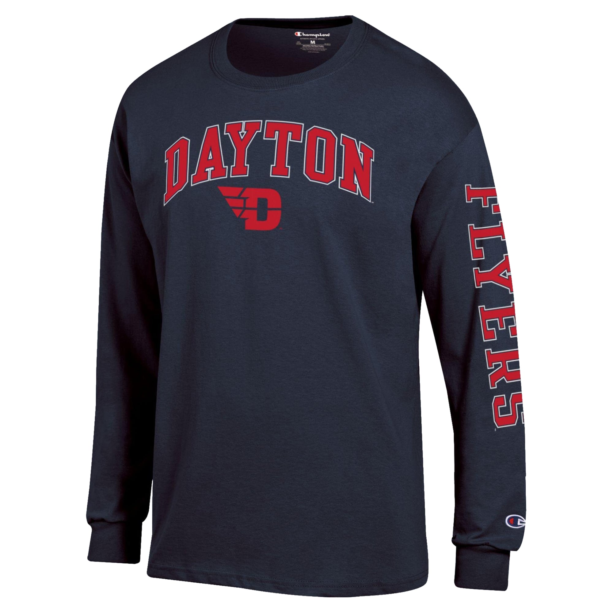Men's Champion Navy Dayton Flyers Arch Logo Long Sleeve T-Shirt