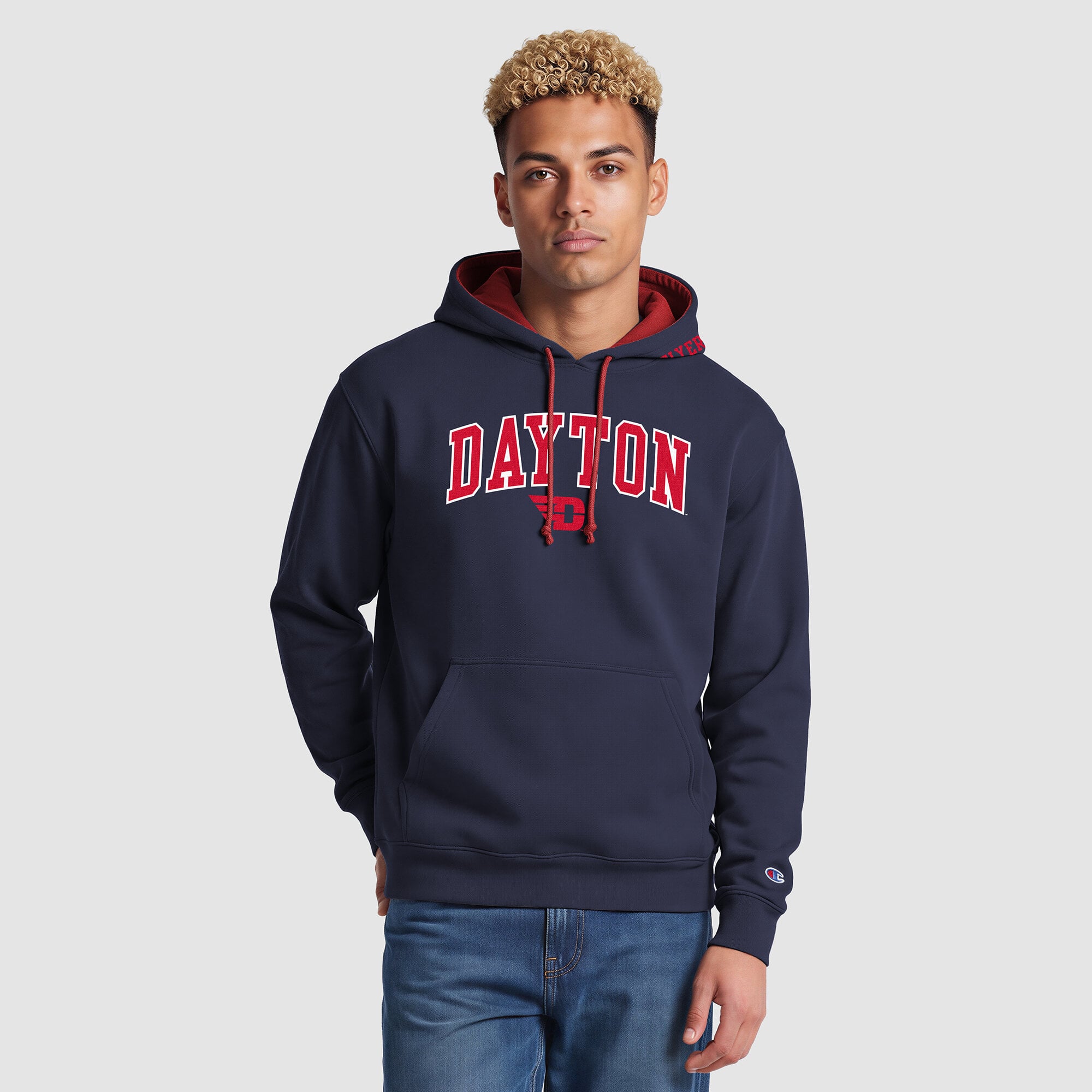 Sweat à capuche contrasté Champion bleu marine/rouge Dayton Flyers pour homme