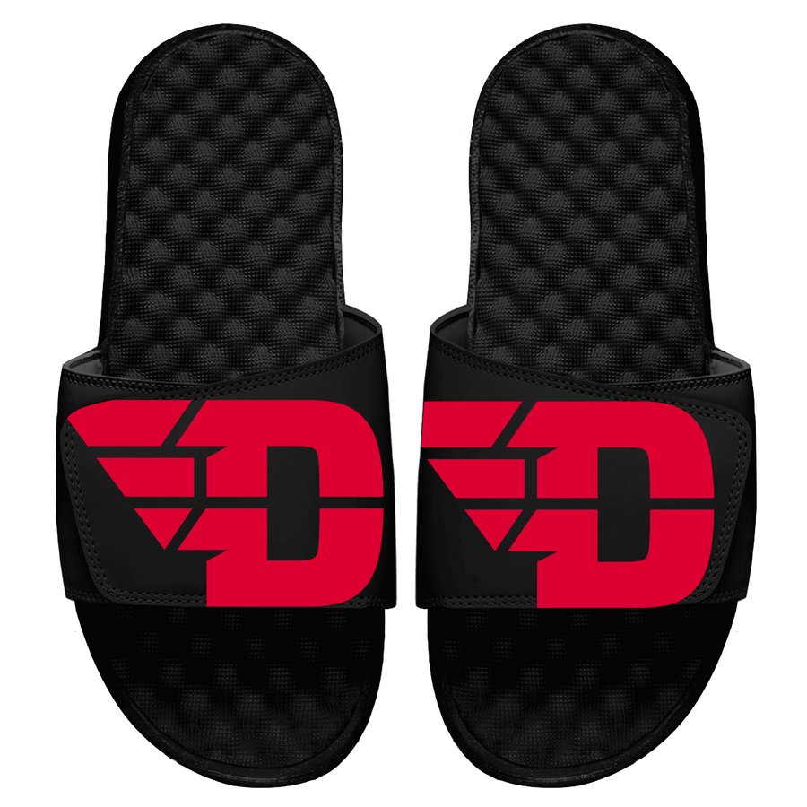 Men's ISlide Black Dayton Flyers Blown Up Logo Slide Sandals