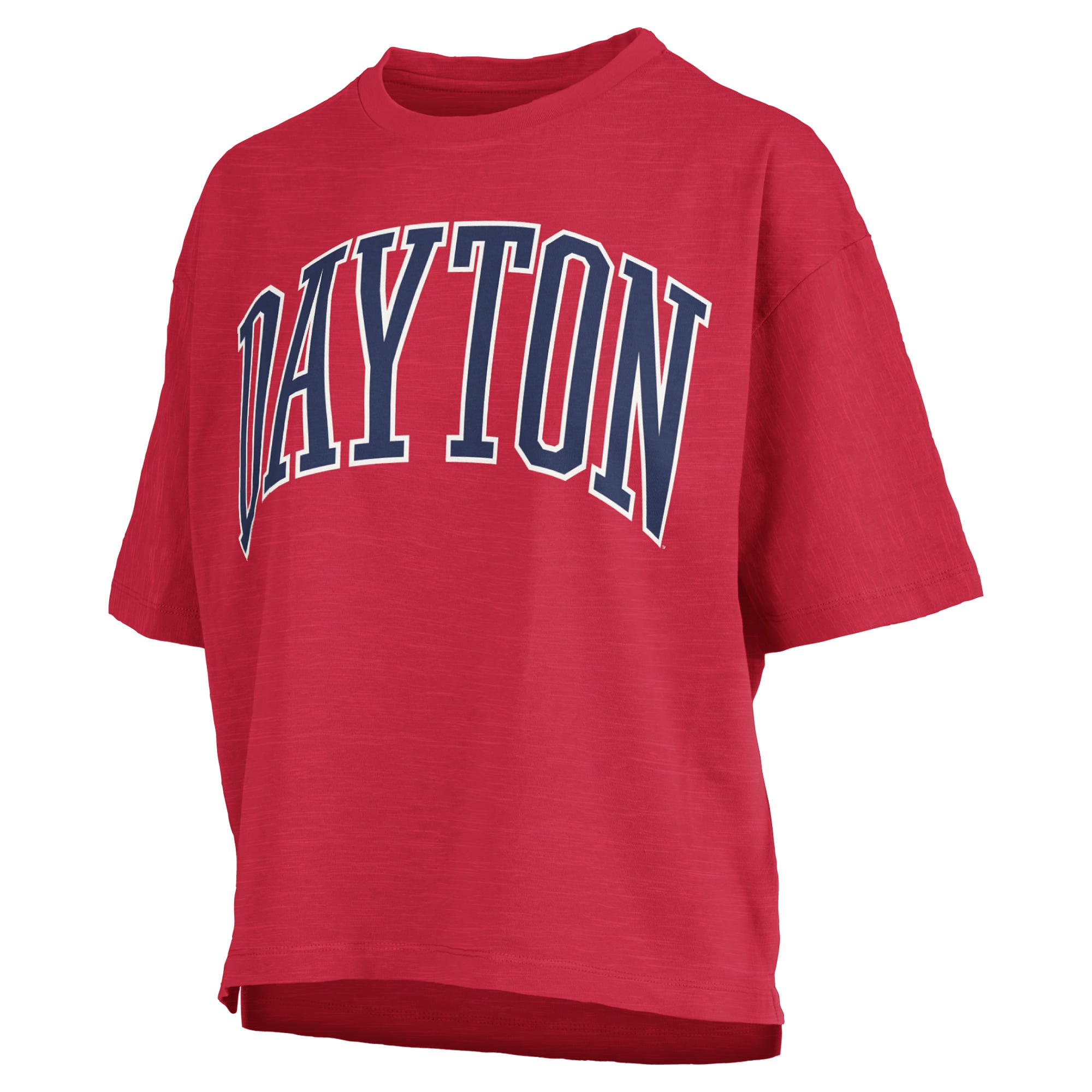Women's Pressbox Red Dayton Flyers Oversized Nelson Arch Over Logo Slub T-Shirt