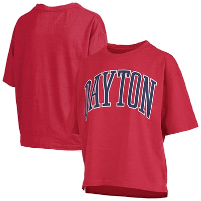 Dayton Flyers Pressbox Women's Oversized Nelson Arch Over Logo Slub T-Shirt - Red