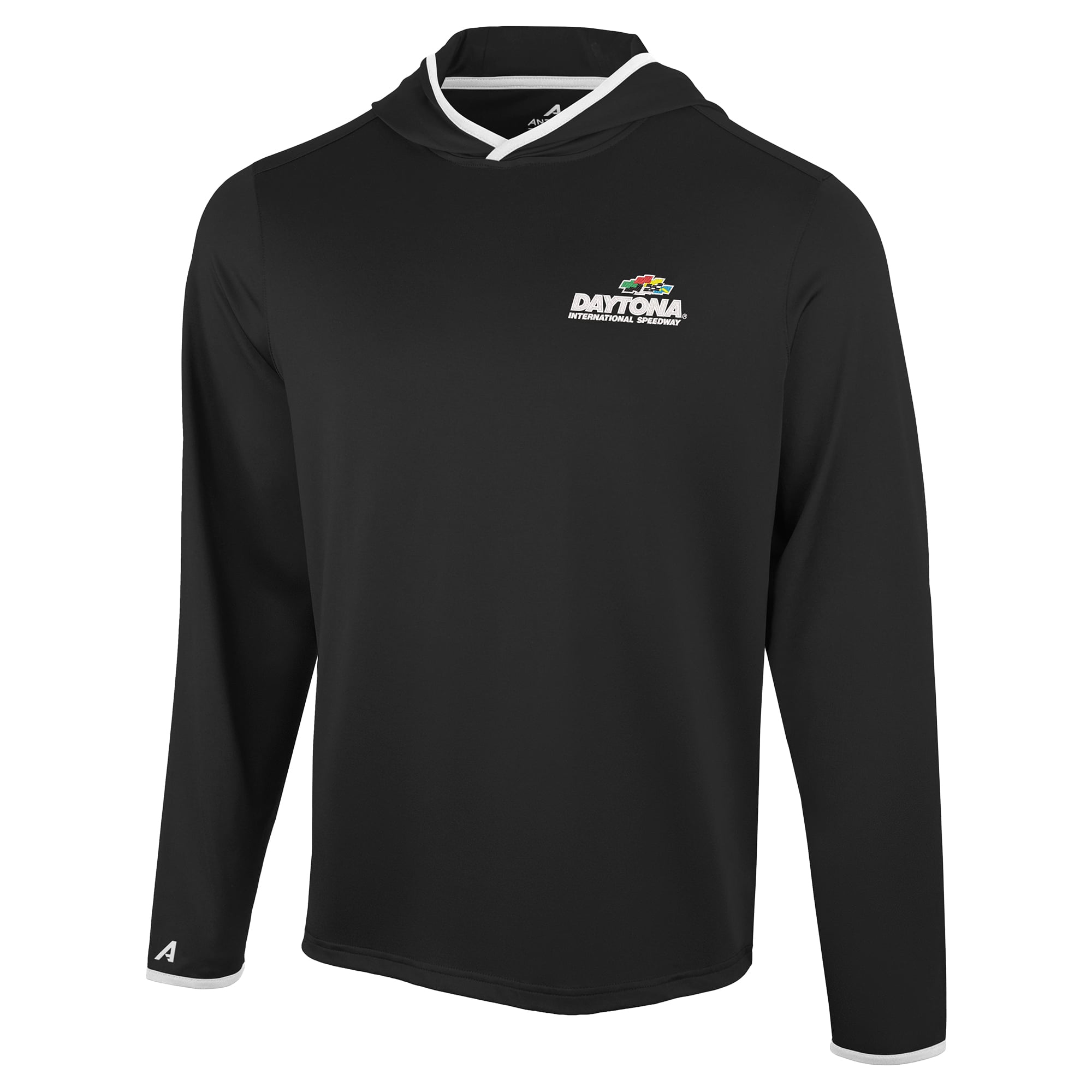 T-shirt à capuche manches longues Antigua Black Daytona International Speedway Brink Desert Dry pour homme