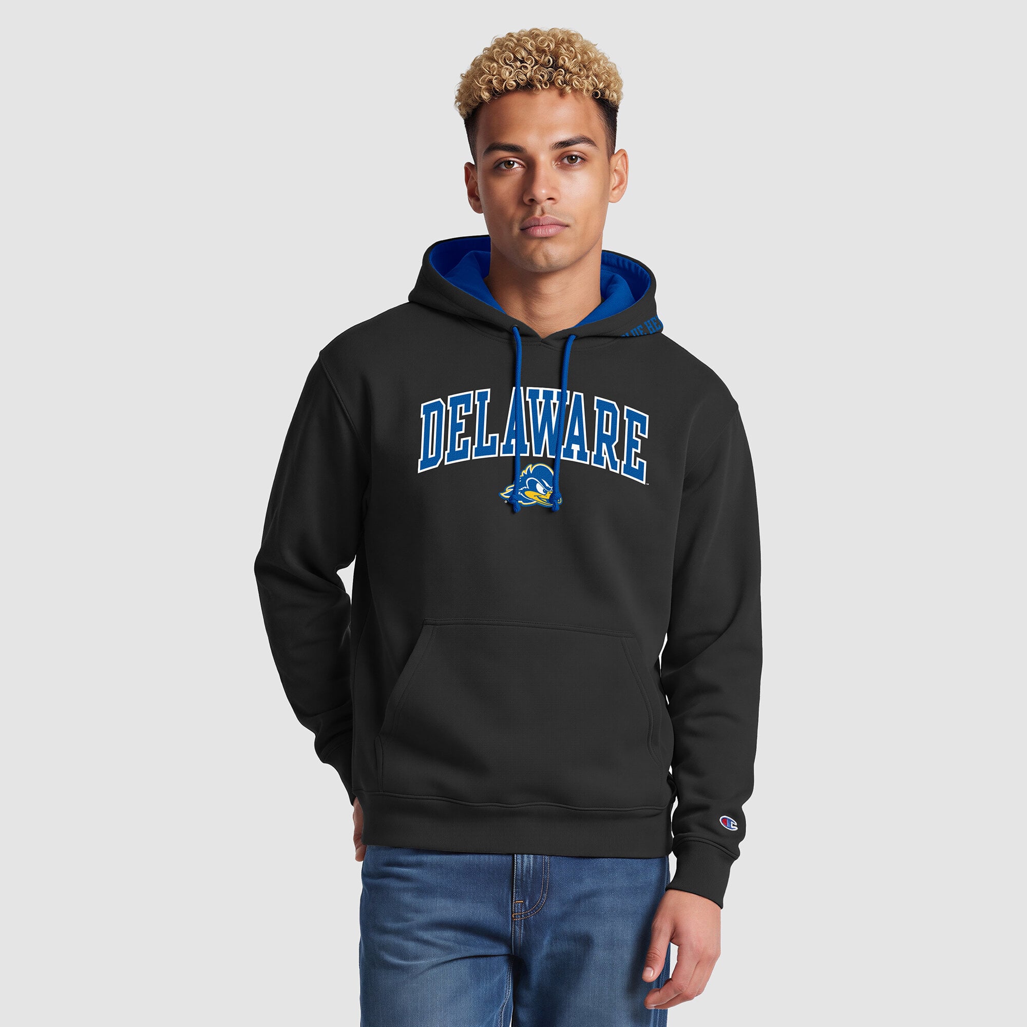 Men's Champion Black/Royal Delaware Fightin' Blue Hens Contrast Hoodie