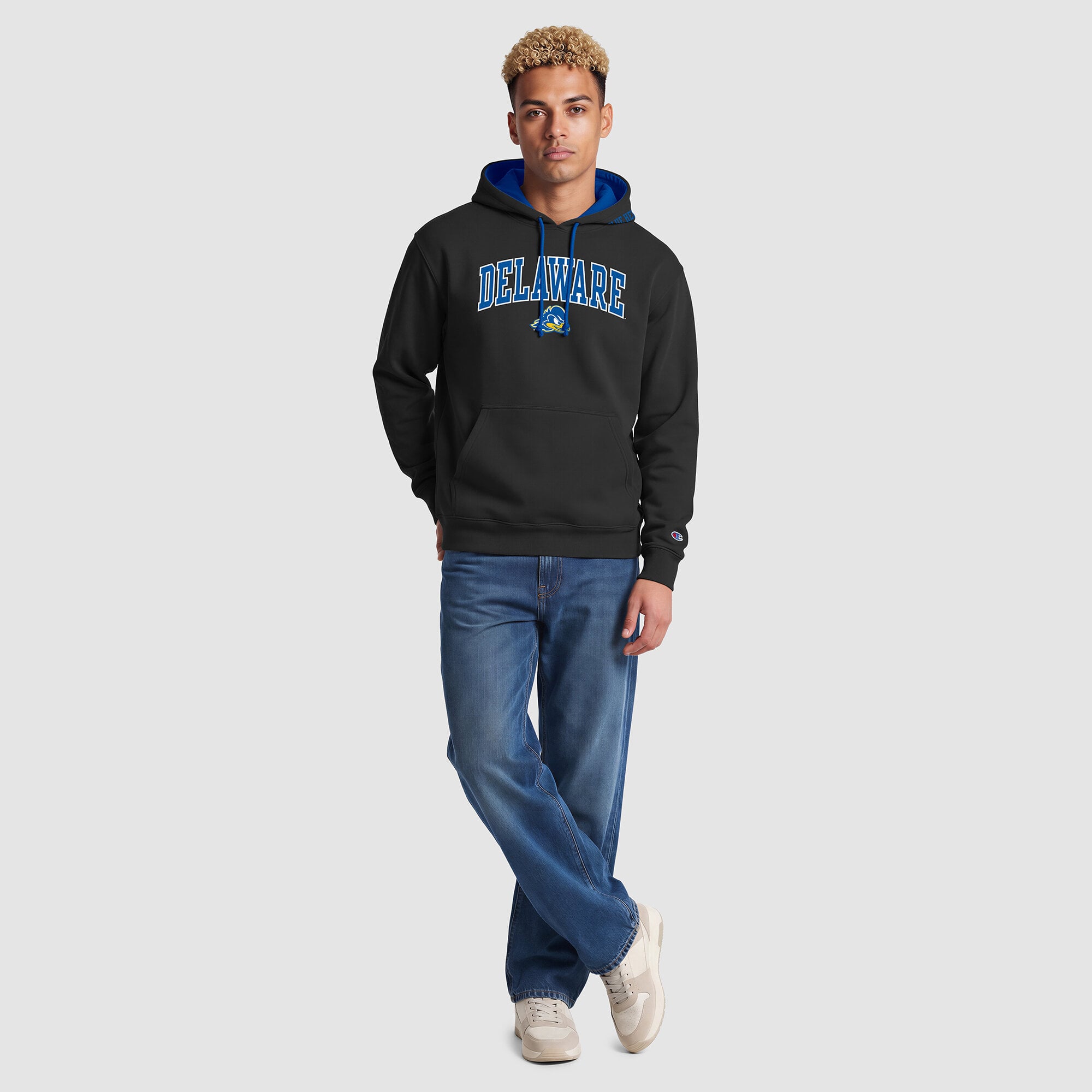 Men's Champion Black/Royal Delaware Fightin' Blue Hens Contrast Hoodie