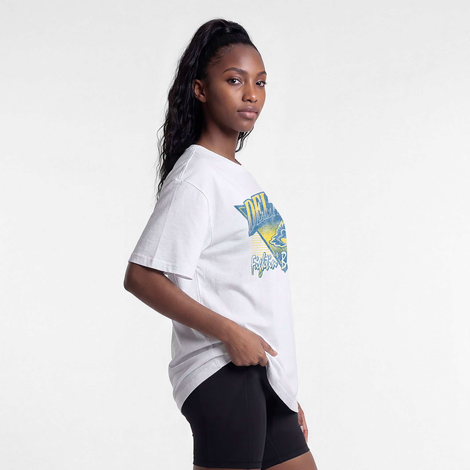 Women's Champion White Delaware Fightin' Blue Hens Retro Oversized T-Shirt