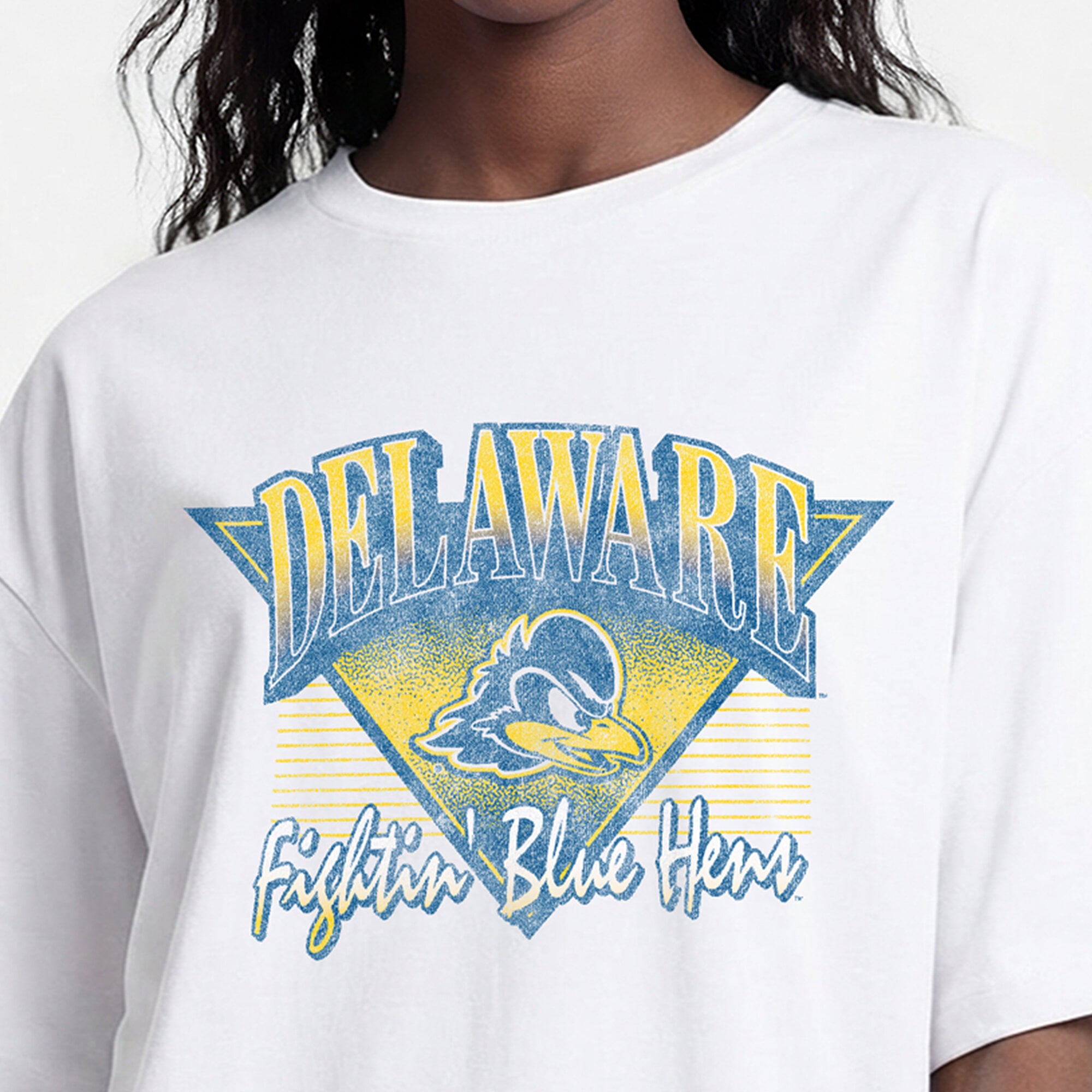 Women's Champion White Delaware Fightin' Blue Hens Retro Oversized T-Shirt