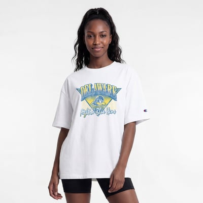  Delaware Fightin' Blue Hens Champion Women's Retro Oversized T-Shirt - White