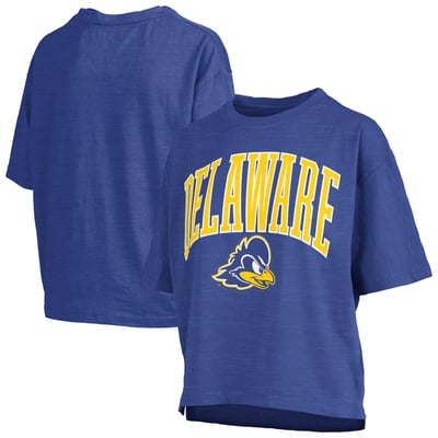 Delaware Fightin' Blue Hens Pressbox Women's Oversized Nelson Arch Over Logo Slub T-Shirt - Royal