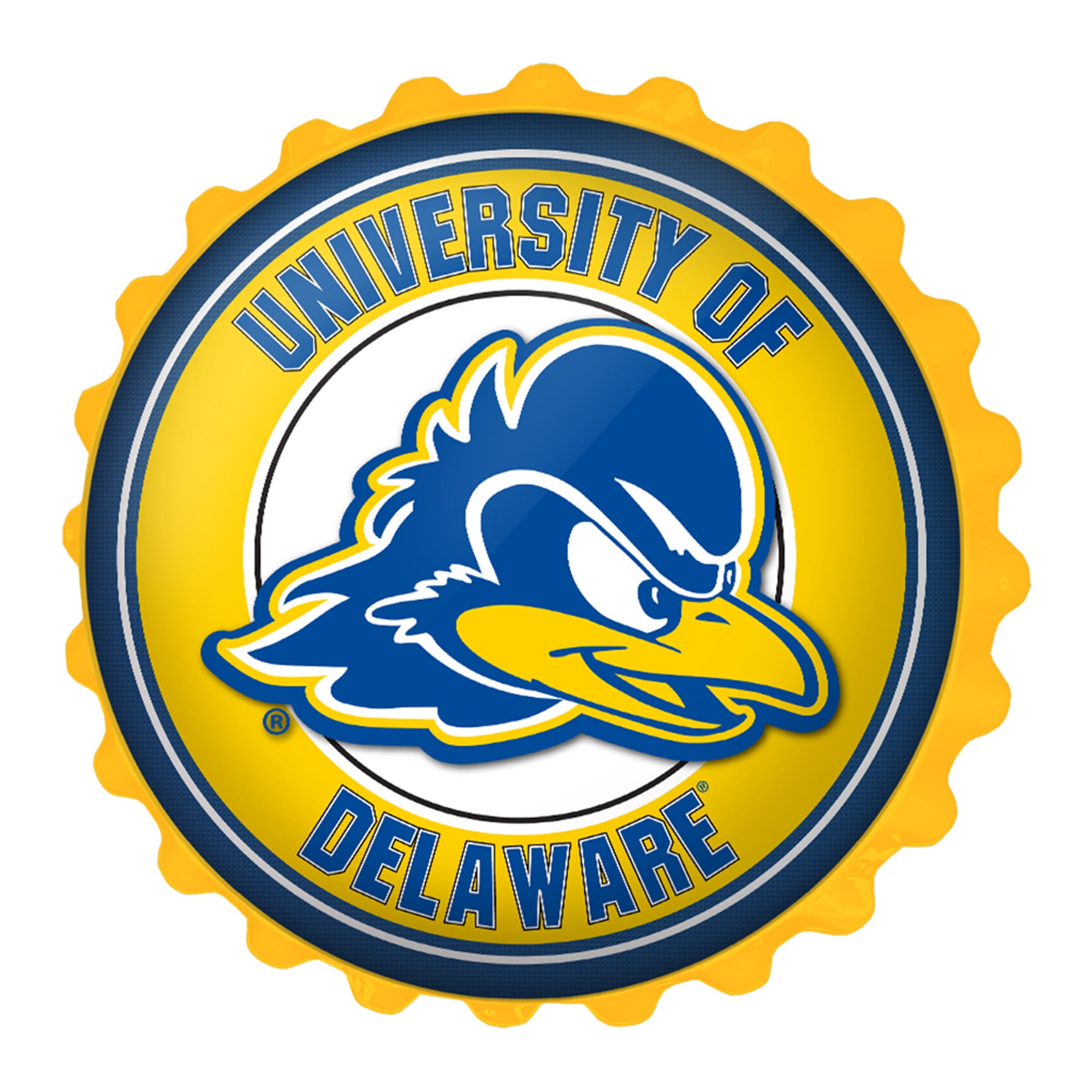 Yellow Delaware Fightin' Blue Hens Bottle Cap Wall Sign