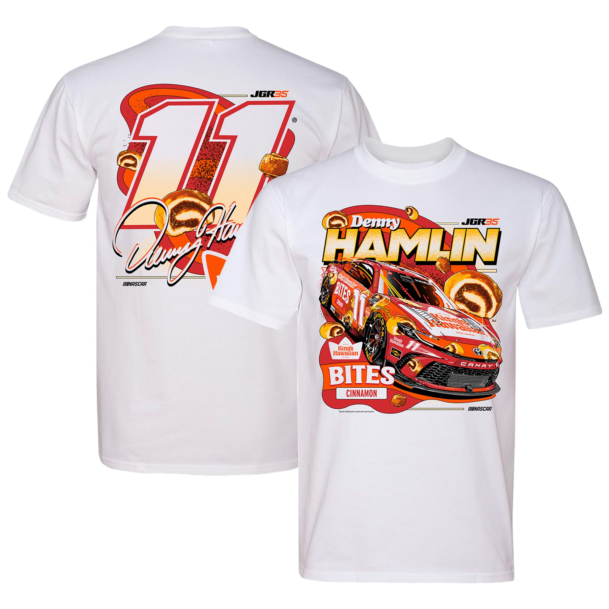 Men's Classic Ink White Denny Hamlin King's Hawaiian Cinnamon Bites T-Shirt