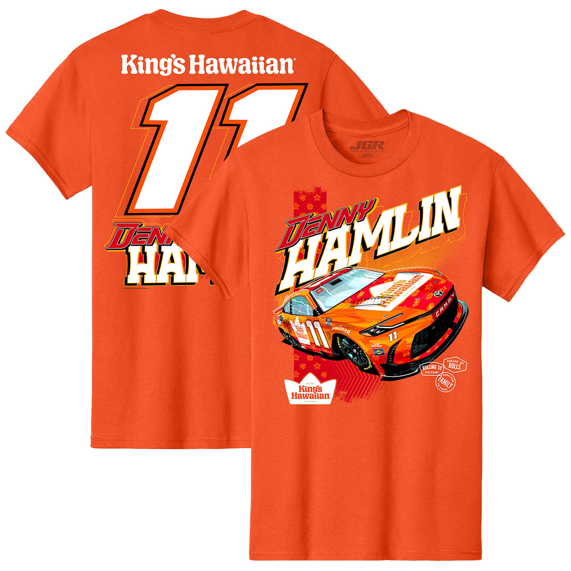 T-shirt hawaïen orange Denny Hamlin King's pour homme, collection Joe Gibbs Racing Team