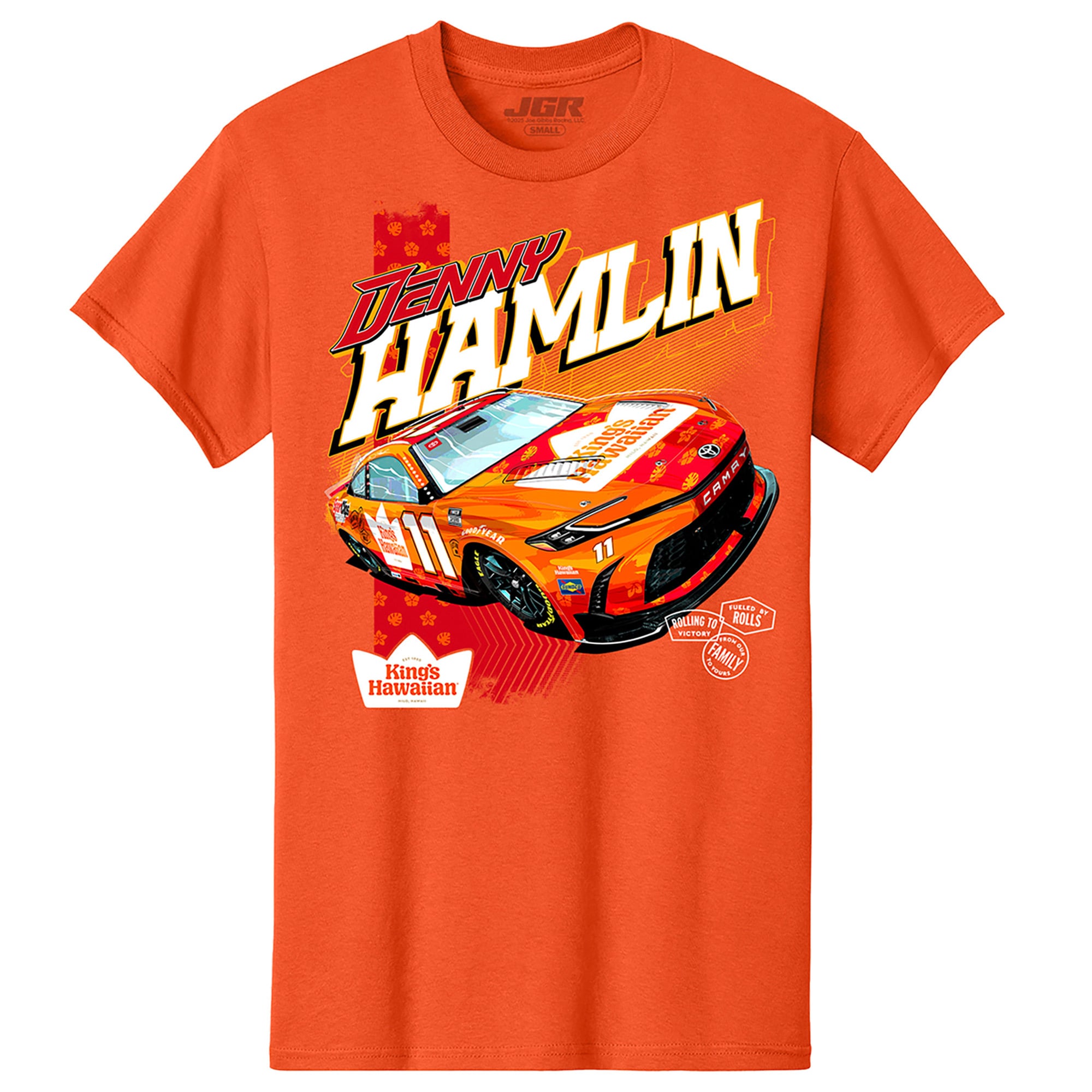 T-shirt hawaïen orange Denny Hamlin King's pour homme, collection Joe Gibbs Racing Team