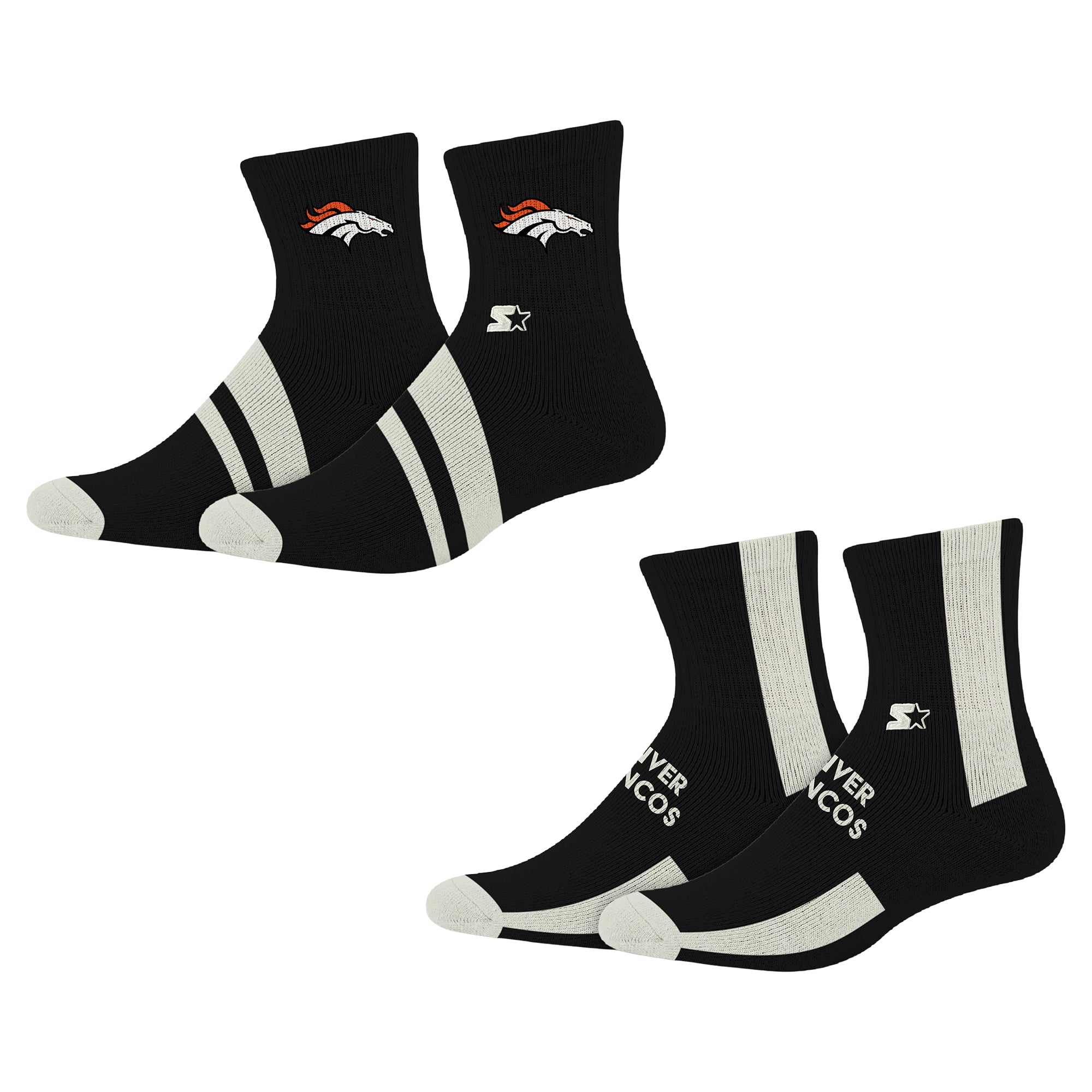 Chaussettes Starter noires Denver Broncos Summit Stripe, lot de 2 paires
