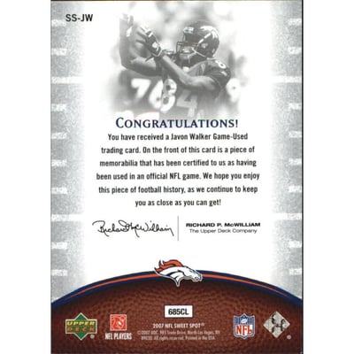 2007 Sweet Spot Sweet Swatch Jersey #SSJW Javon Walker