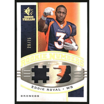 2008 SP Rookie Threads Rookie Numbers Holofoil Patch 75 #RNER Eddie Royal