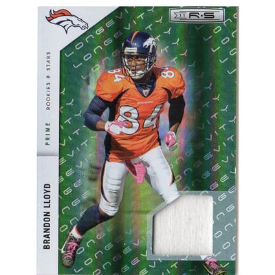 2011 Rookies and Stars Materials Emerald Prime Longevity #43 Brandon Lloyd/99