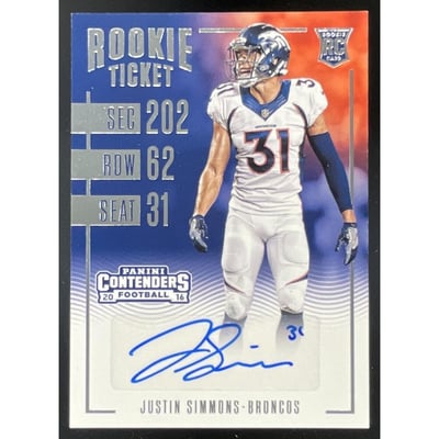 2016 Panini Contenders #231 Justin Simmons RC Rookie Ticket Auto