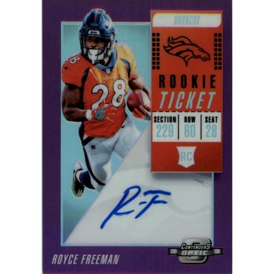 2018 Panini Contenders Optic Purple #124 Royce Freeman AU/99