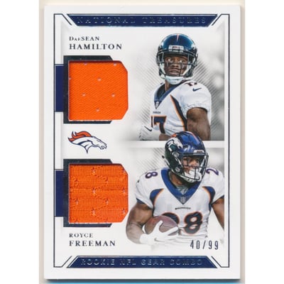 2018 Panini National Treasures Rookie NFL Gear Combo Materials #7 DaeSean Hamilton/Royce Freeman