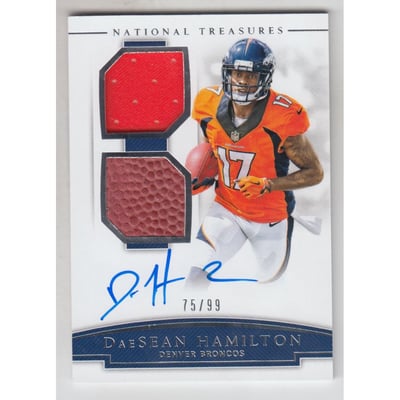 2018 Panini National Treasures Rookie NFL Gear Signature Combos #27 DaeSean Hamilton/99