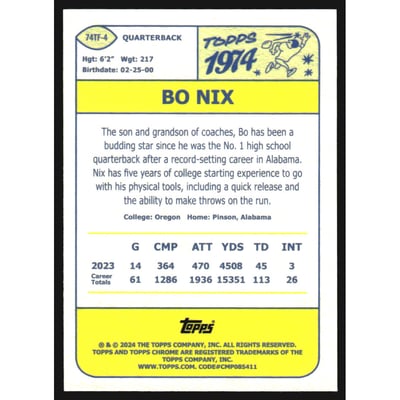 2024 Topps Chrome '74 Topps #74TF4 Bo Nix