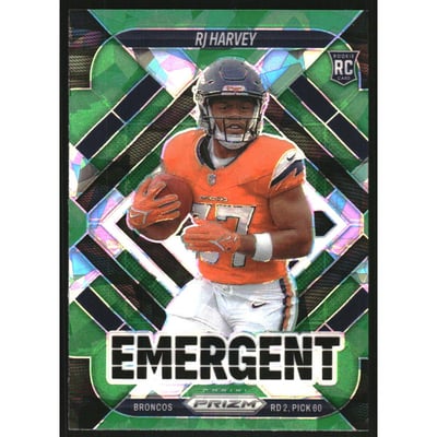 2025 Panini Prizm Emergent Prizms Green Ice #16 RJ Harvey