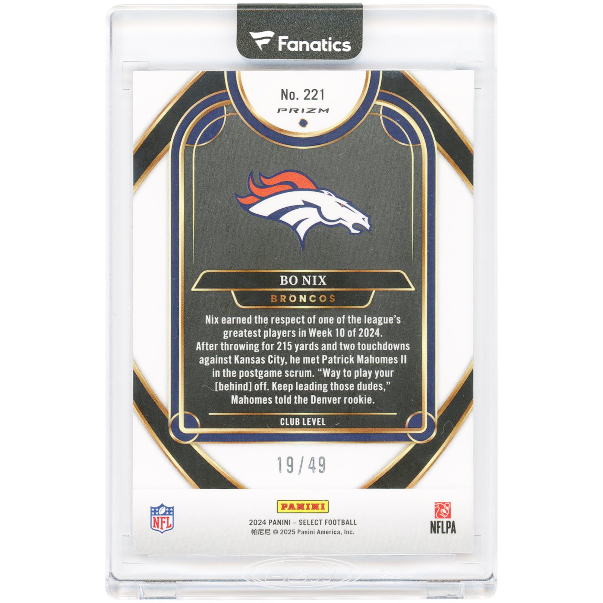 Carte de recrue Bo Nix Denver Broncos 2024 Panini Select Red Mojo Prizm #221 #19/49
