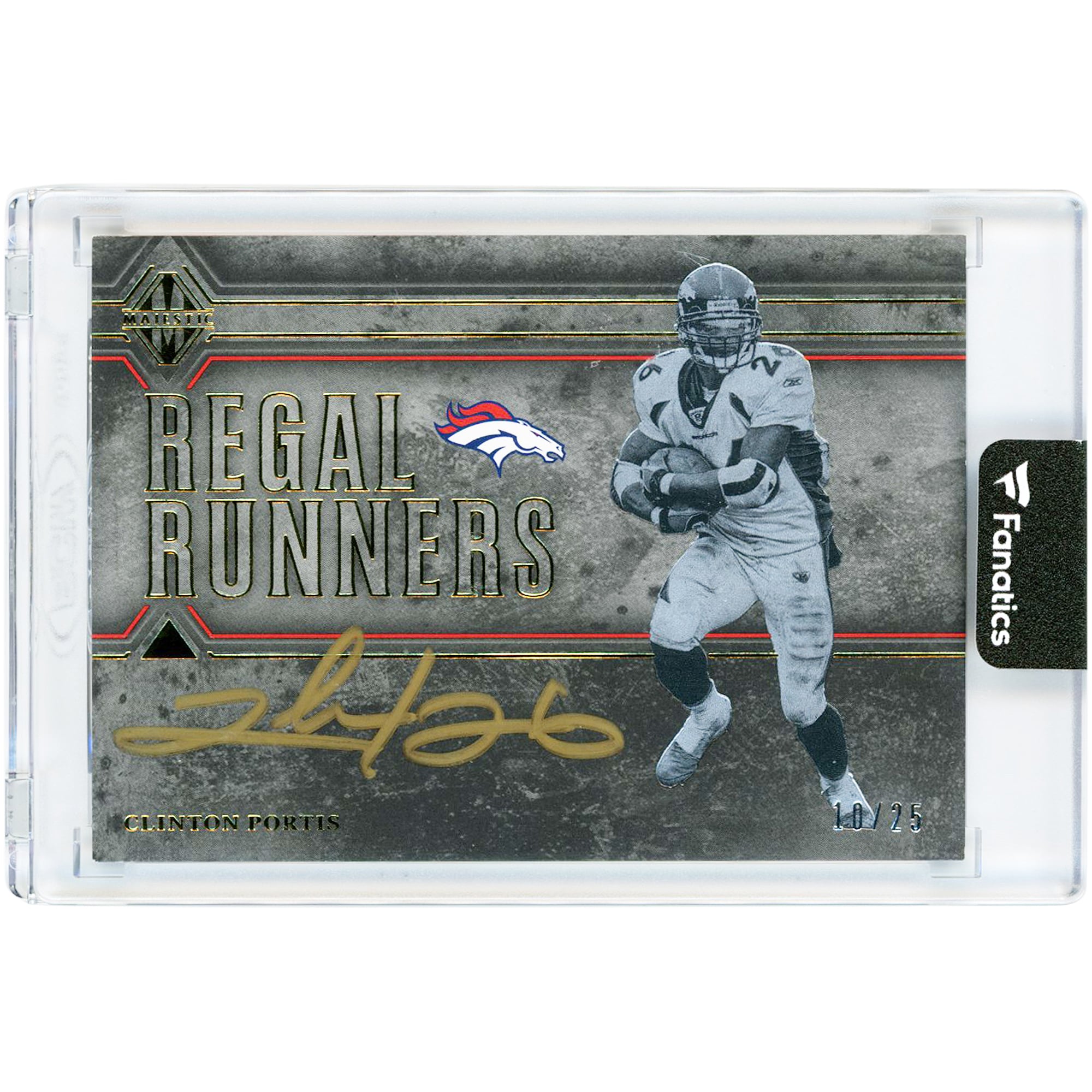 Carte autographiée par Clinton Portis des Broncos de Denver, collection Panini Majestic Regal Runners Gold Ink 2017, n° RRCP, n° 10/25