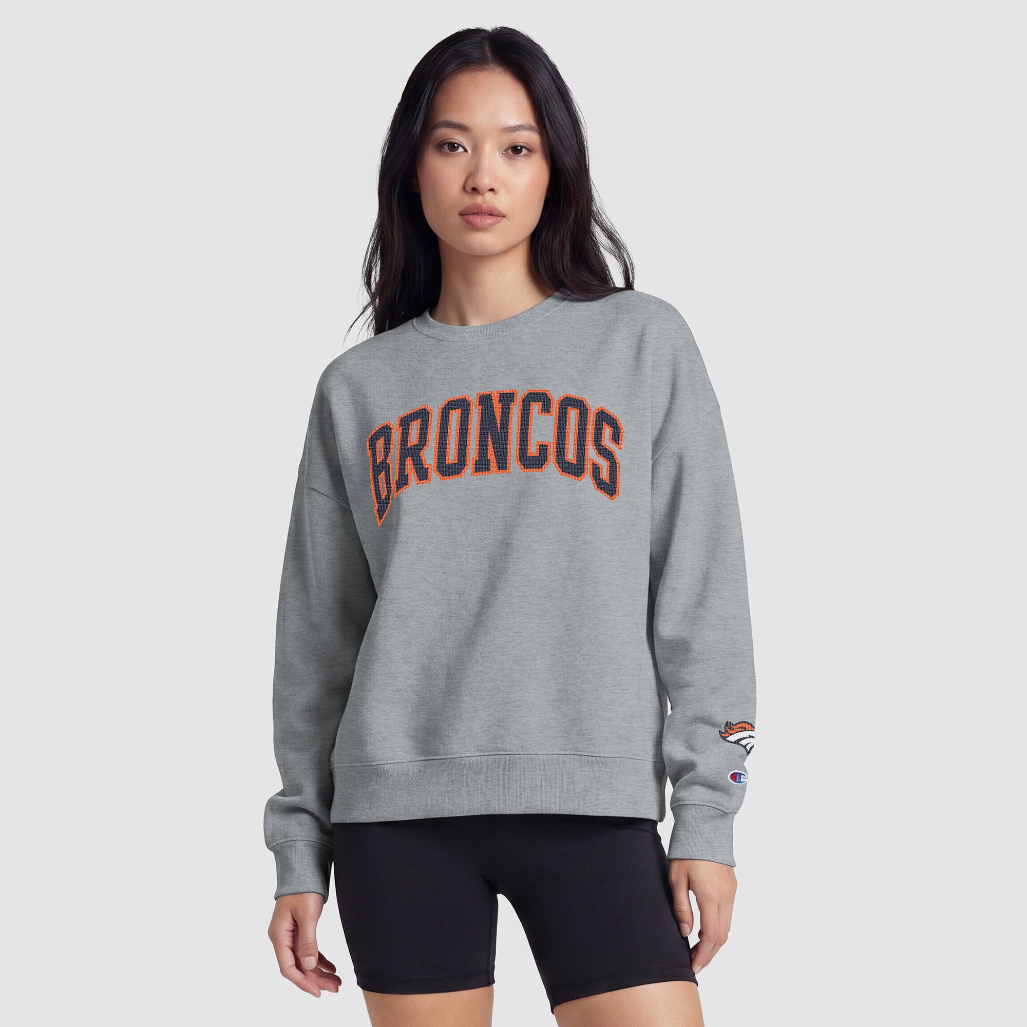 Sweat-shirt à doublure contrastée Denver Broncos Champion pour femme - Gris chiné