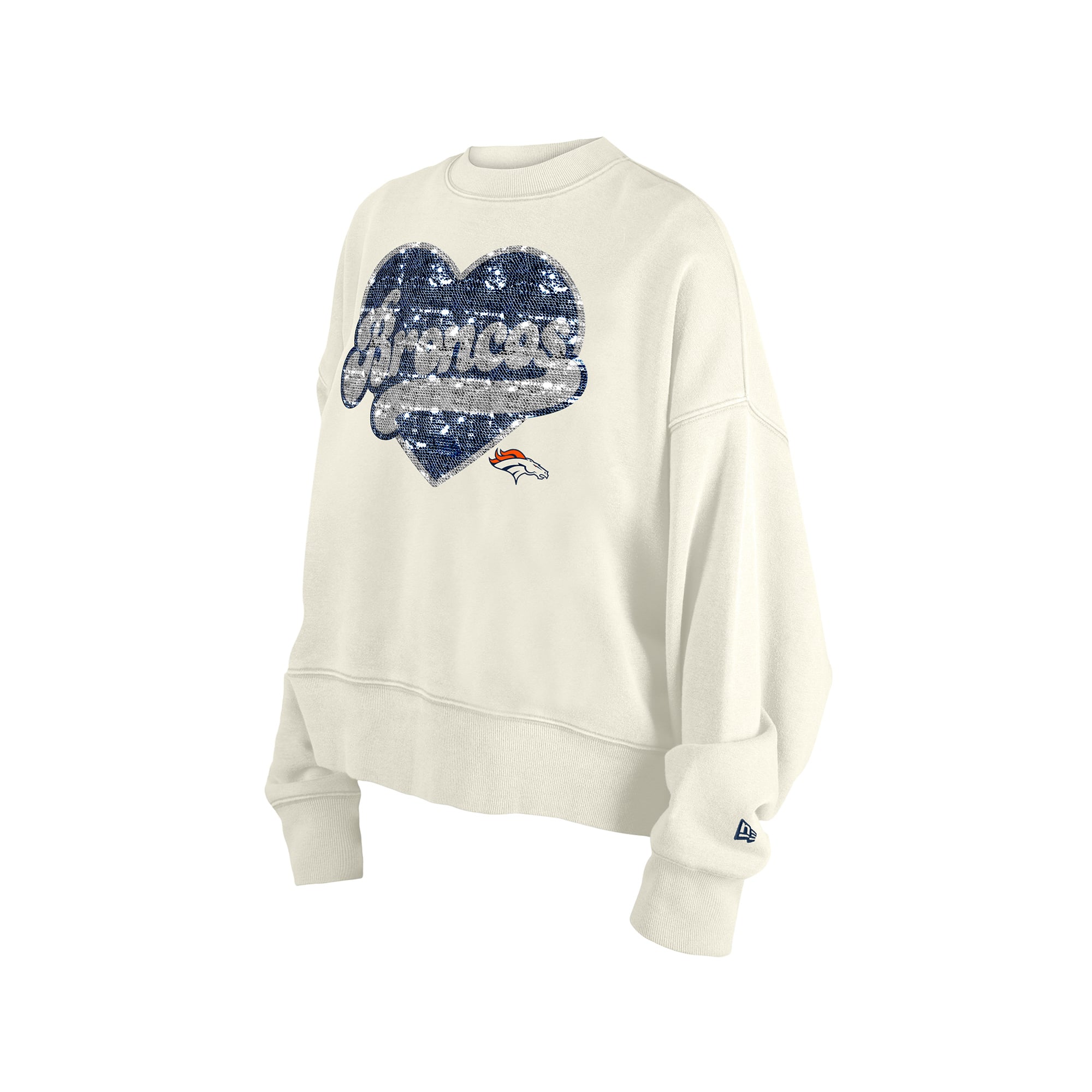 Girls Youth New Era  Light Beige Denver Broncos Flip Sequin Crewneck Sweatshirt