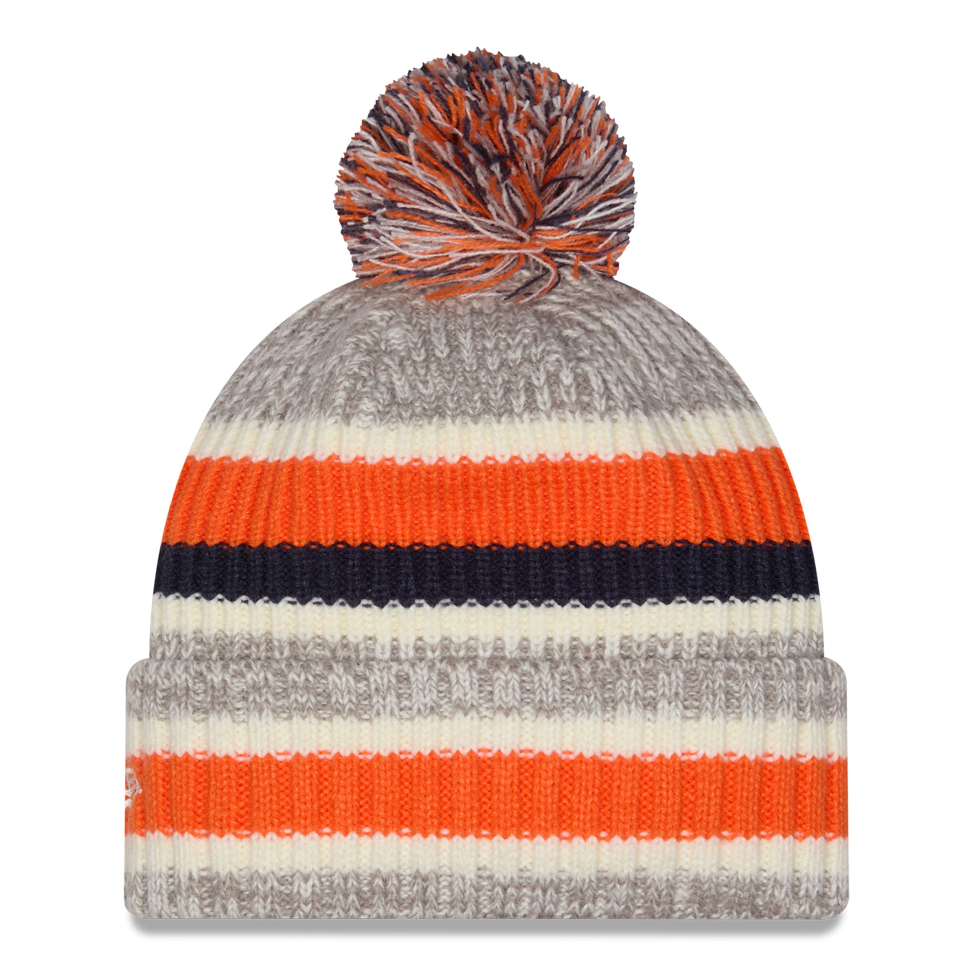 Bonnet à revers rayé Denver Broncos orange/beige New Era pour filles avec pompon