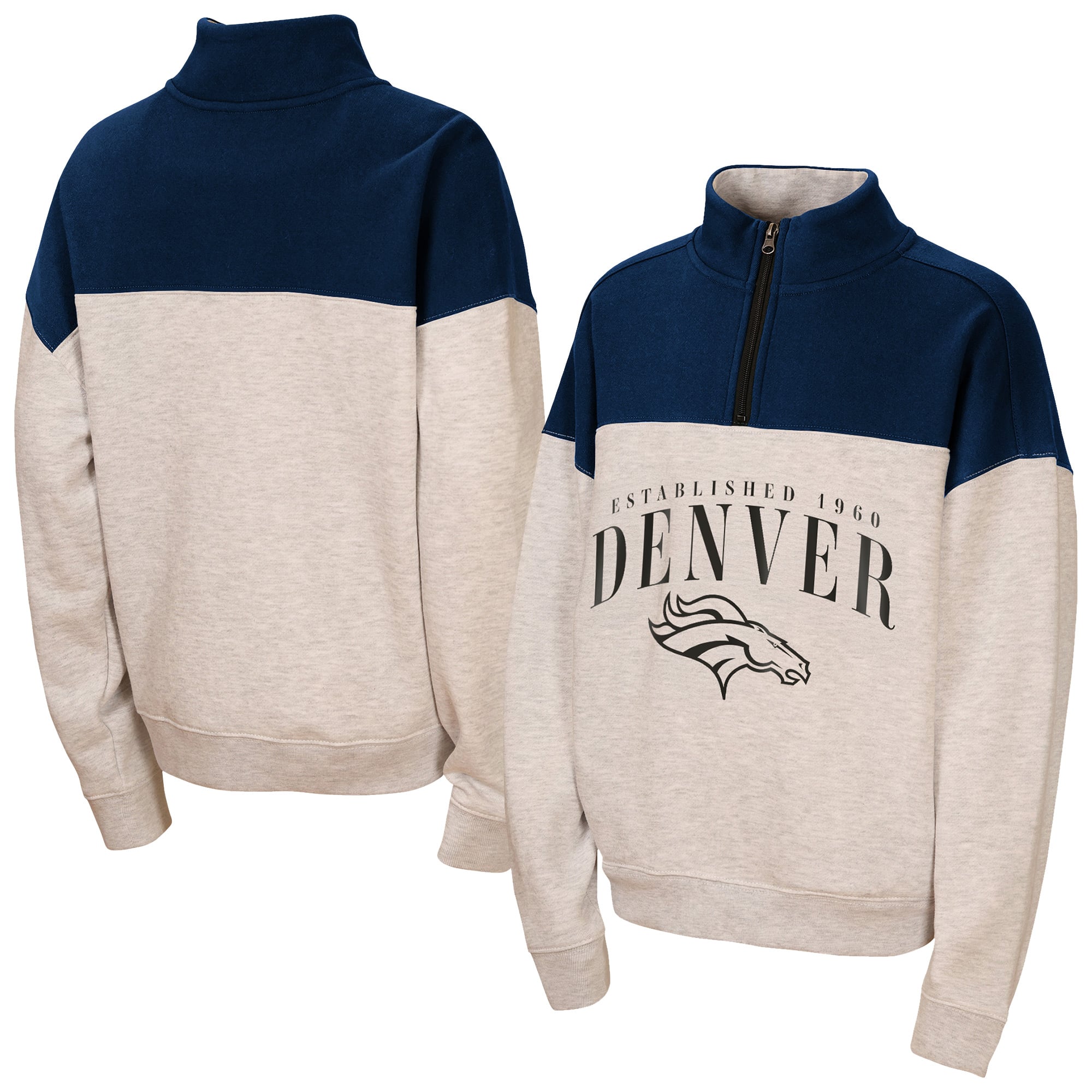 Sweat-shirt à demi-zip Denver Broncos Blitz Colorblock gris chiné pour jeunes filles de la marque WEAR by Erin Andrews