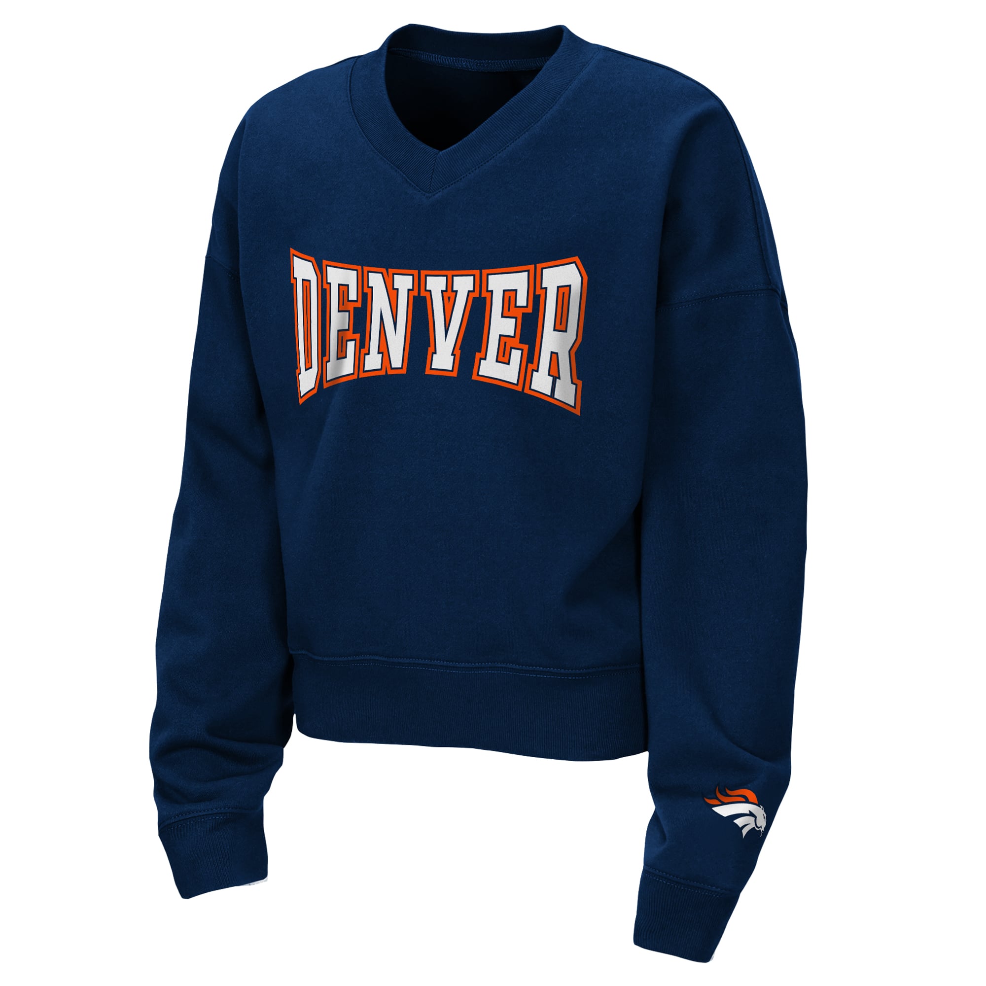 Ensemble sweat-shirt et short en polaire à col V Denver Broncos Red Zone bleu marine de la marque WEAR by Erin Andrews pour jeunes filles