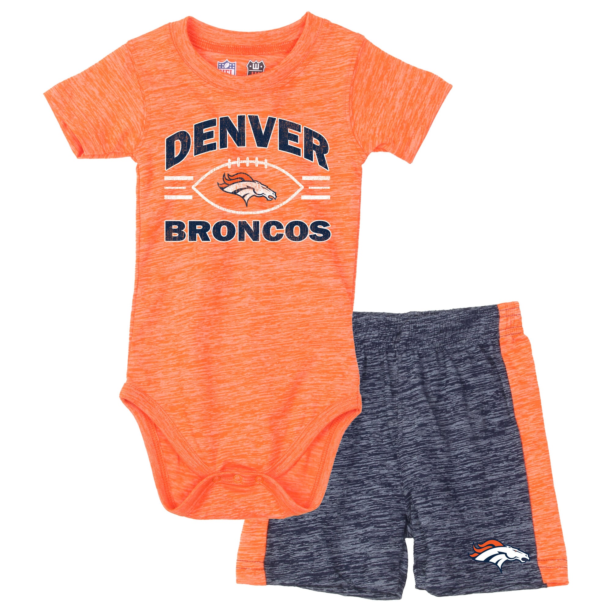 Ensemble body et short pour bébé Wes & Willy orange/marine Denver Broncos Cloudy Yard Hopper