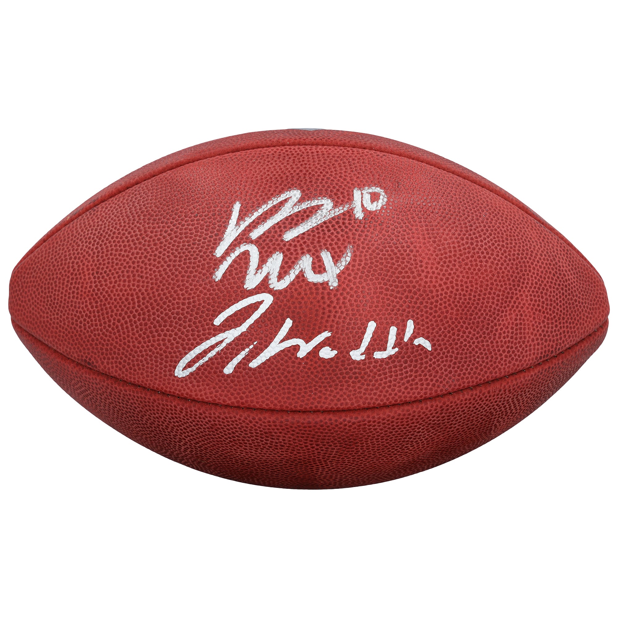 Ballon de football américain Duke en couleur, autographié par Jaylen Waddle et Bo Nix (Denver Broncos).
