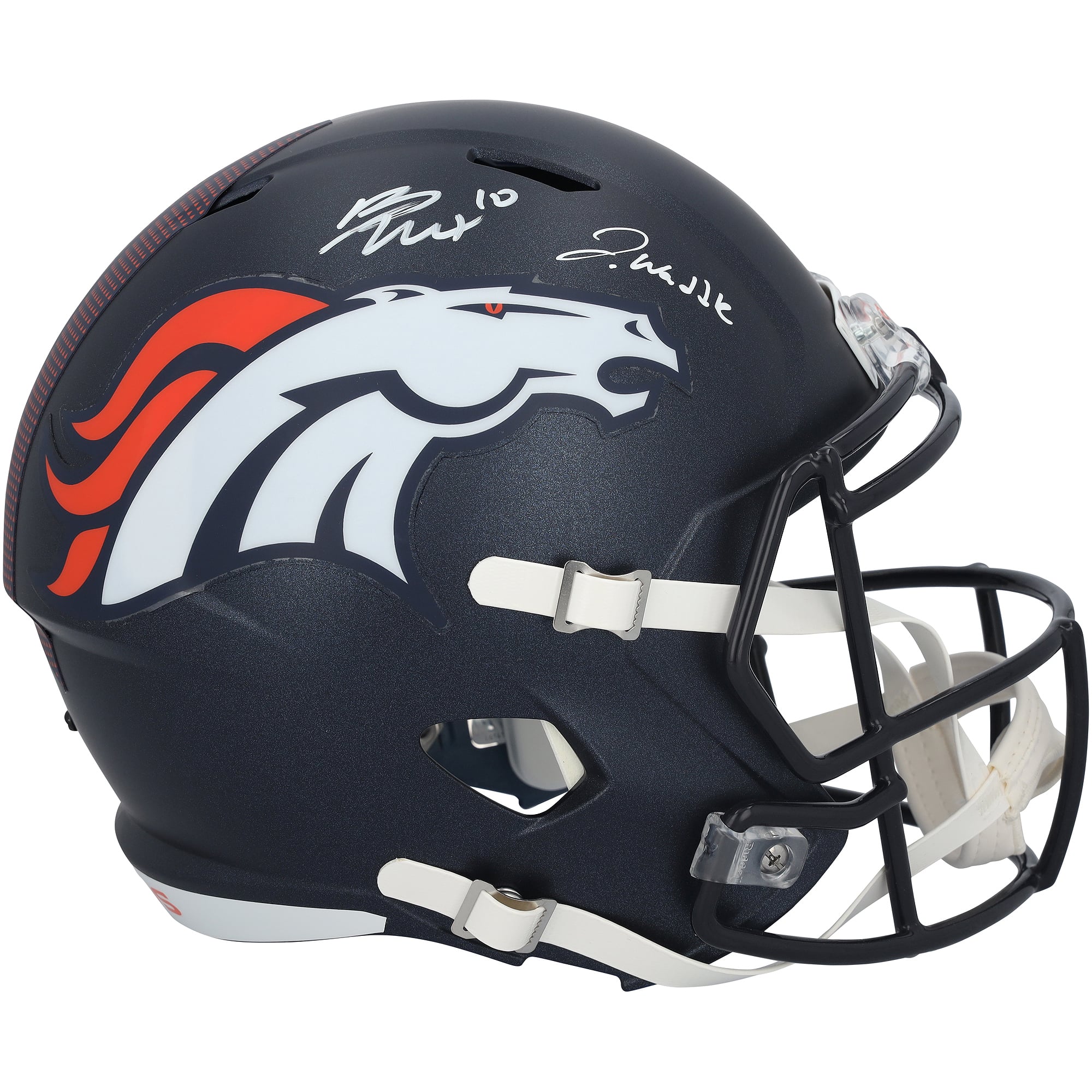 Jaylen Waddle & Bo Nix Denver Broncos Autographed Riddell Speed Replica Helmet