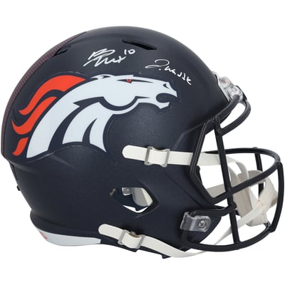 Jaylen Waddle & Bo Nix Denver Broncos Autographed Fanatics Authentic Riddell Speed Replica Helmet