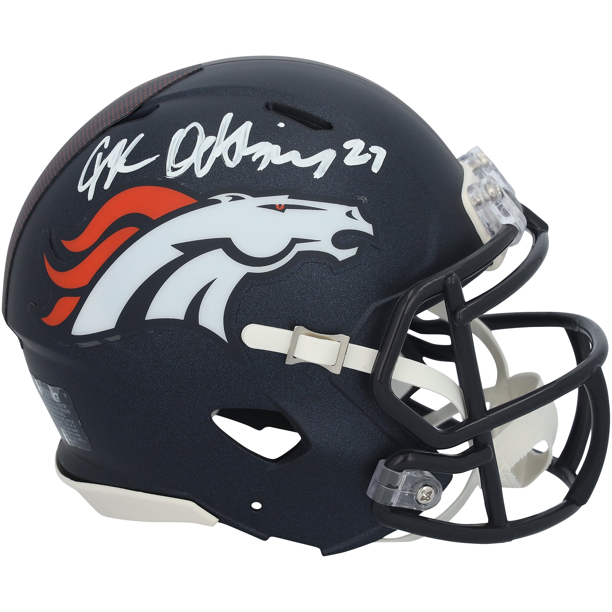J.K. Dobbins Denver Broncos Autographed Riddell Speed Mini Helmet