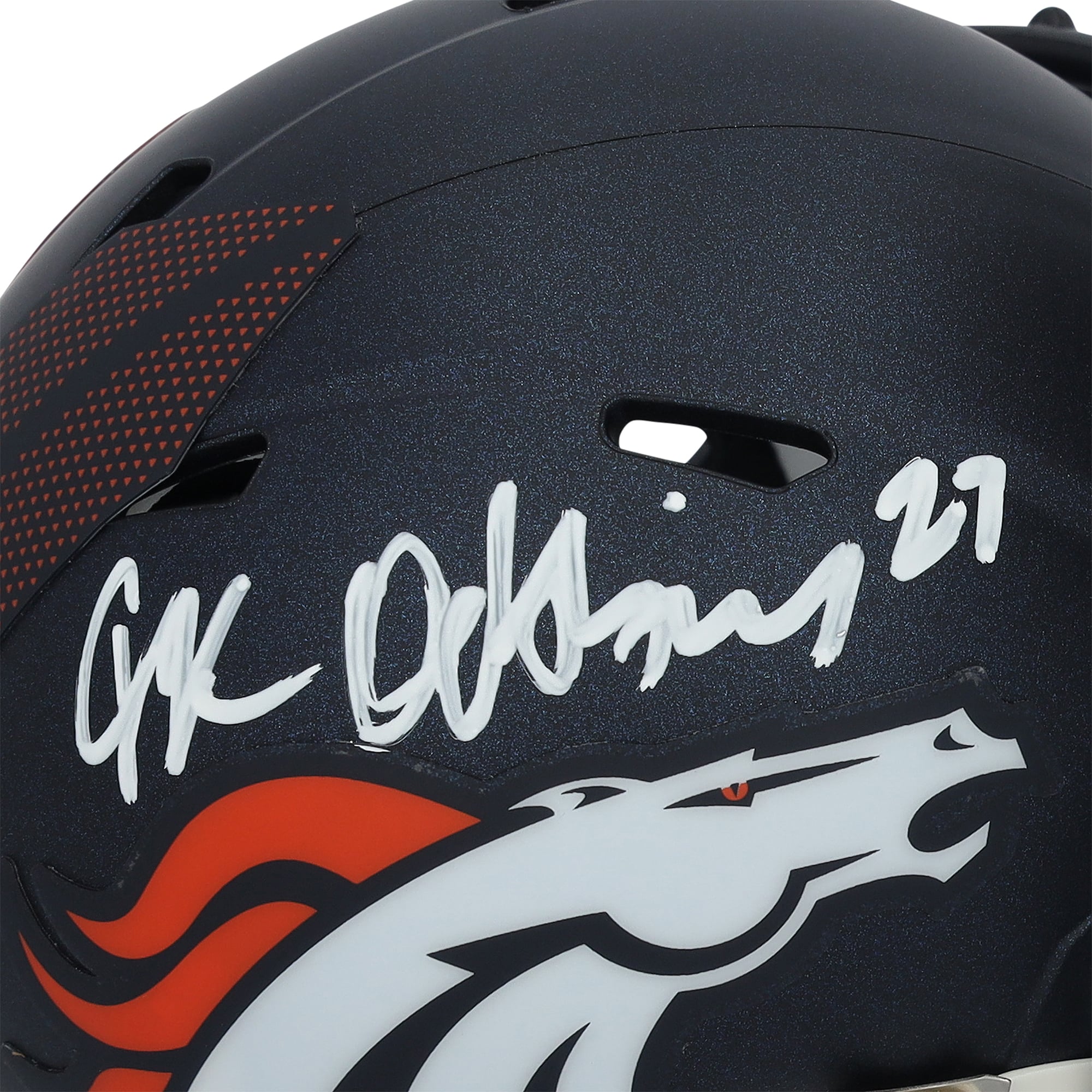 J.K. Dobbins Denver Broncos Autographed Riddell Speed Mini Helmet