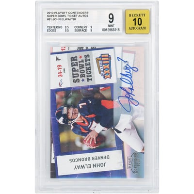 John Elway Denver Broncos Autographed 2010 Panini Playoff Contenders Super Bowl Ticket #61 BGS Authenticated 9/10 Card - 9.5,9,9.5,9 Subgrades