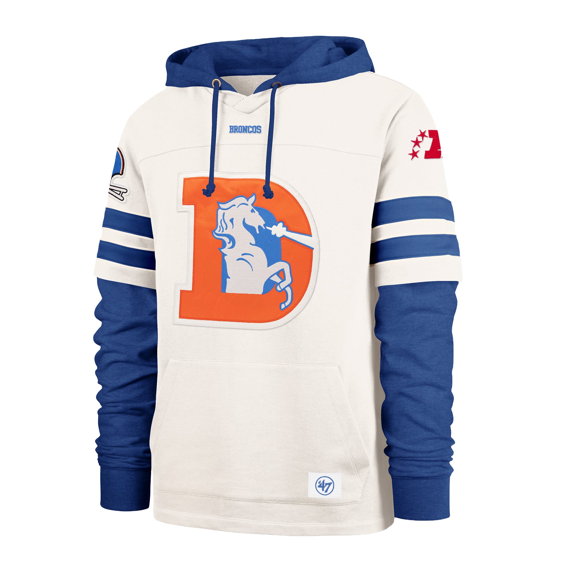 Men's '47 Cream Denver Broncos Split Zone Cornerback Duo Lacer Hoodie
