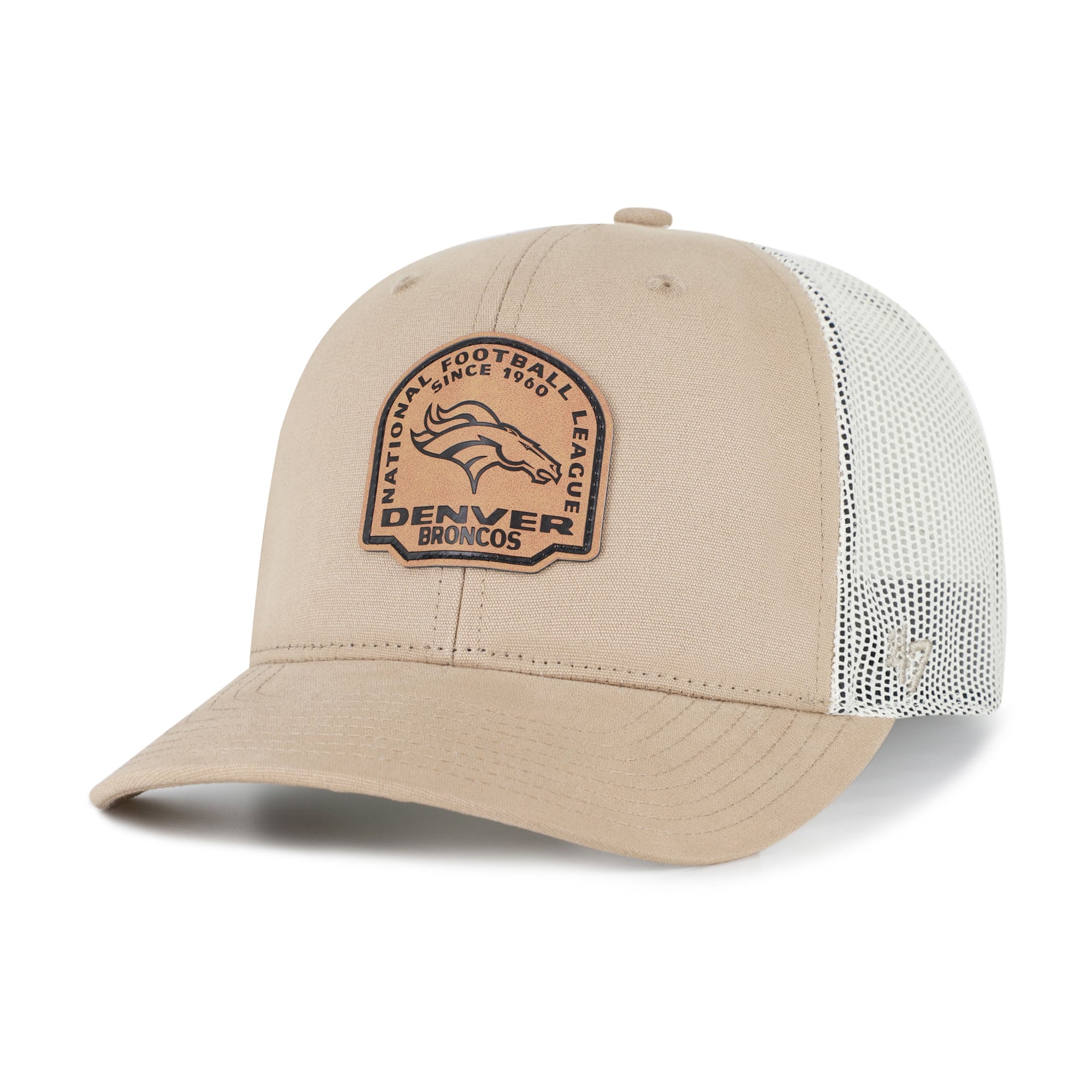 Casquette trucker ajustable en cuir kaki Denver Broncos « 47 » pour homme