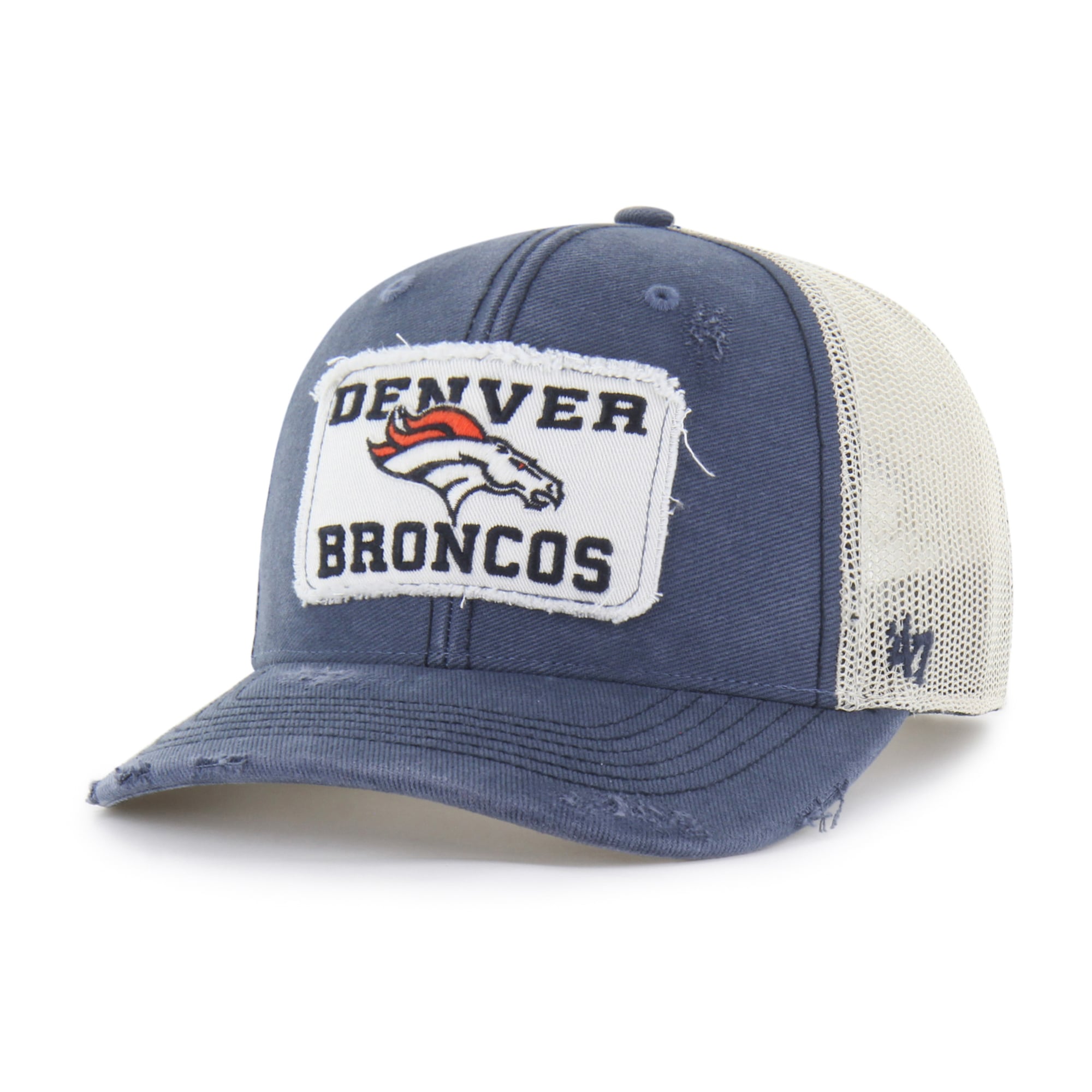 Casquette trucker ajustable Denver Broncos Egremont bleu marine pour homme, modèle 47, usée.