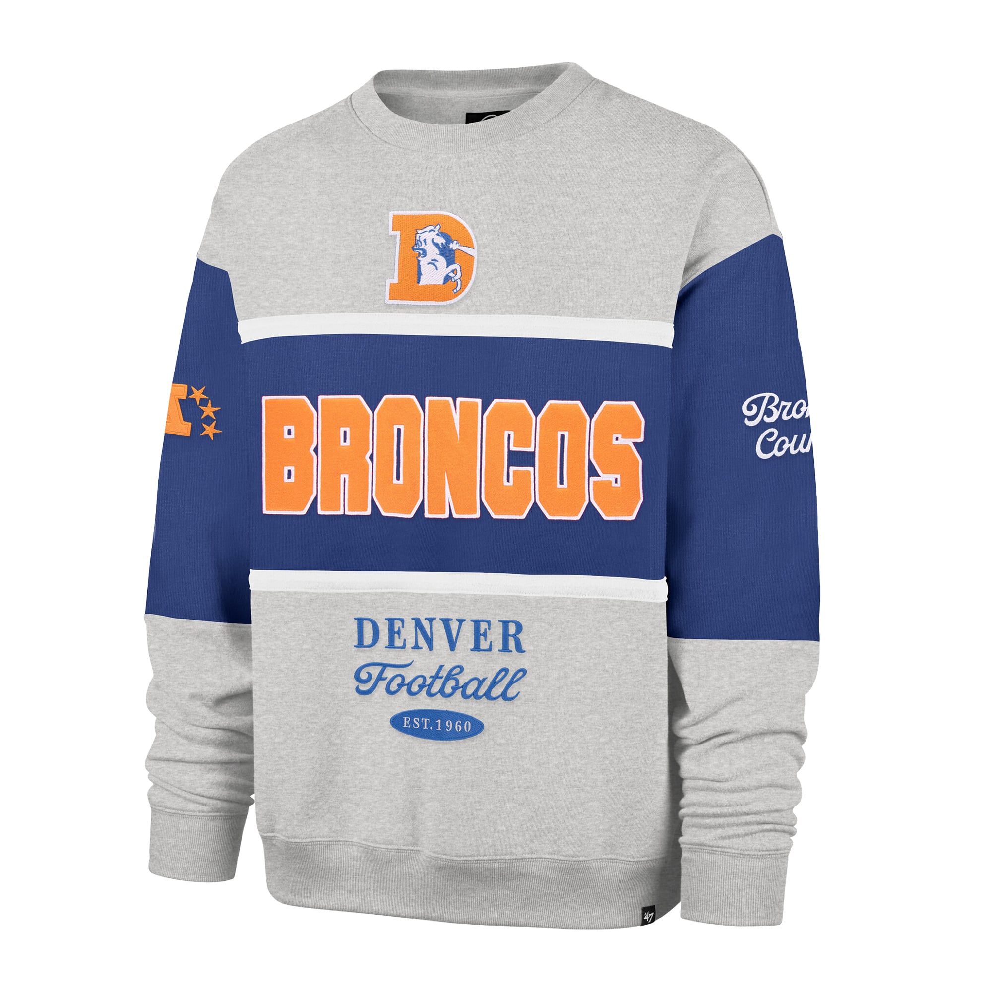 Sweat-shirt homme '47 Royal/Gris chiné Denver Broncos Blockfield Maximalist