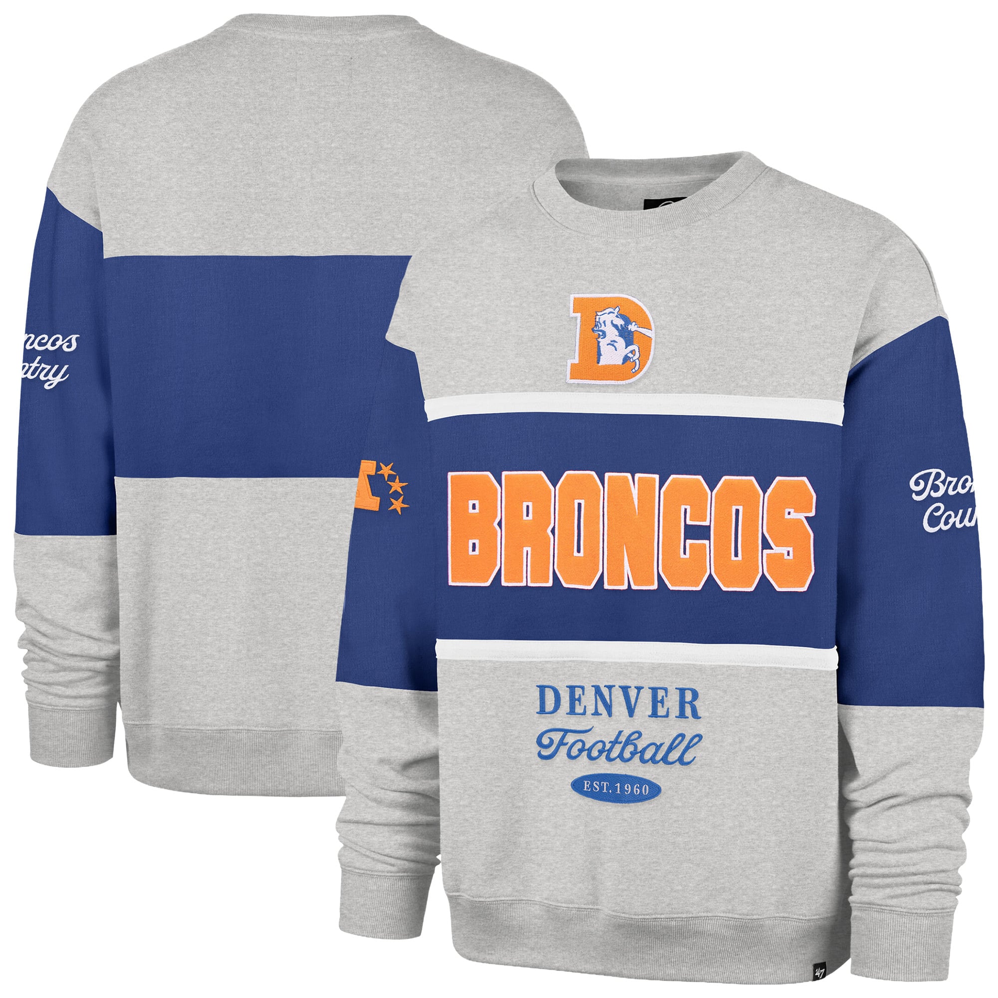 Sweat-shirt homme '47 Royal/Gris chiné Denver Broncos Blockfield Maximalist
