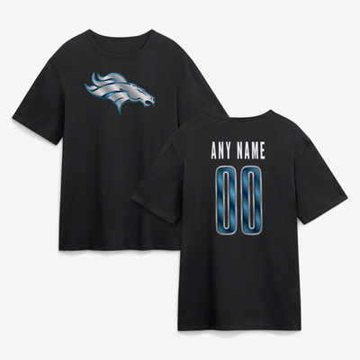 Denver Broncos  Metallic Mascot Personalized Name & Number T-Shirt - Black